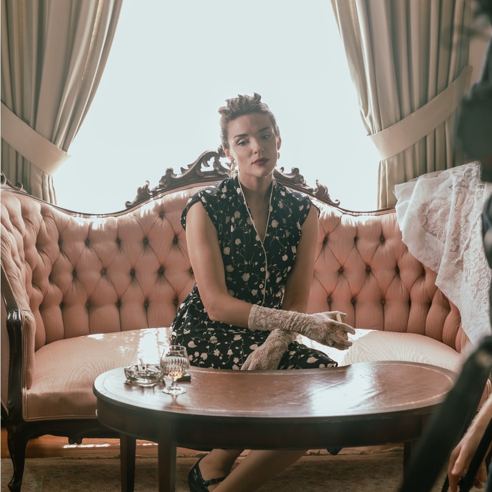 Vintage High Collar Peplum Dress